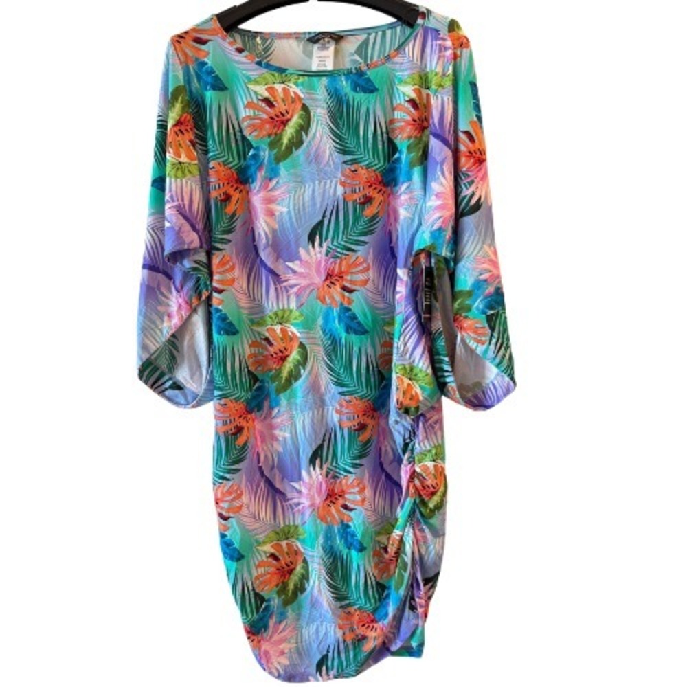 Carmen‎ Marc Valvo Tropical Print Dress XL Bell Sleeve Summer NWT
